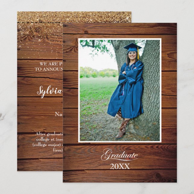 Cartão Rustic High School Graduation Announcement - photo (Frente/Verso)