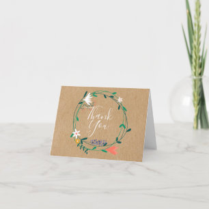Cartão Rustic Kraft Fresco Primavera Floral Garland Obrig