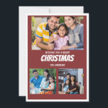 Cartão Rustic Maroon Red Christmas Photo Collage<br><div class="desc">Envie seus desejos de feriado mais quentes com estilo com este Cartão de Foil de Natal de Mínimo Roteiro Vermelho. Sua design elegante apresenta um fundo vermelho ousado, acentuado por uma elegante cartaz, criando um olhar sofisticado, mas festivo. A escrita minimalista transmite o charme do eterno, fazer-o uma escolha versátil...</div>