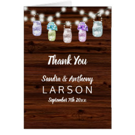 Cartão Rustic Mason Jar Com Luz Casada Obrigado