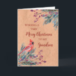 Cartão Rustic Paper Watercolor Grandson Felry Natal<br><div class="desc">Feliz Natal para o cartão de neto com folhagem de cor d'água de inverno,  cardeal,  padrão de papel rústico e verso atencioso.</div>