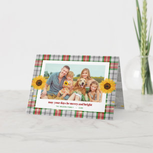 Cartão Rustic Plaid Sunflower Family Photo Christmas