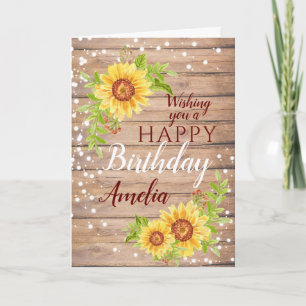 Cartão Rustic Sunflower Happy Birthday Floral 