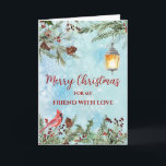 Cartão Rustic Watercolor Friend Felry Natal<br><div class="desc">Feliz Natal para um cartão de amigo em padrão de aquarela rústica e flores de aquarela e folhagem.</div>