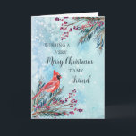 Cartão Rustic Watercolor Friend Felry Natal<br><div class="desc">Feliz Natal para um cartão de amigo com folhagem de cor d'água de inverno,  verso cardeal e pensativo.</div>