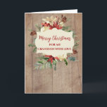 Cartão Rustic Watercolor Grandson Felry Natal<br><div class="desc">Feliz Natal para o cartão de neto em madeiras rústicas e flores de aquarela e folhagem.</div>