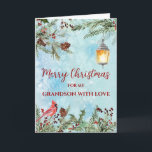Cartão Rustic Watercolor Grandson Felry Natal<br><div class="desc">Feliz Natal para o cartão de neto no padrão rústico de aquarela e flores de aquarela e folhagem.</div>