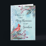 Cartão Rustic Watercolor Grandson Felry Natal<br><div class="desc">Feliz Natal para o cartão de neto com folhagem de cor d'água de inverno,  verso cardeal e pensativo.</div>