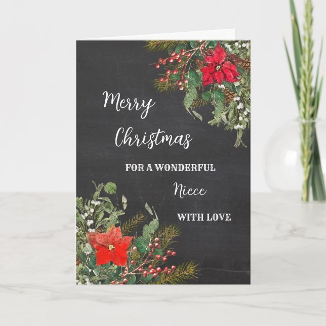 Cartão Rustic Watercolor Niece Felry Natal (Frente)