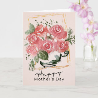 Cartão Rustic Watercolor Roses in a Teacup | Mother’s Day