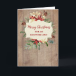 Cartão Rustic Watercolor Son Felry Natal<br><div class="desc">Feliz Natal para o cartão de filho em madeiras rústicas e flores de aquarela e folhagem.</div>