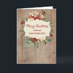 Cartão Rustic Watercolor Son Felry Natal<br><div class="desc">Feliz Natal para o cartão de filho em madeiras rústicas e flores de aquarela e folhagem.</div>