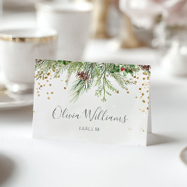 Cartão Rustic Winter Greenery Glitter Place Card