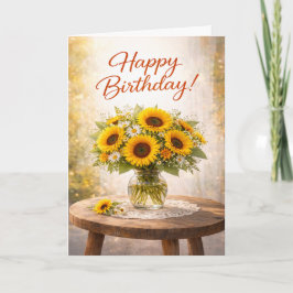 Cartão Rustic Yellow Sunflower Birthday