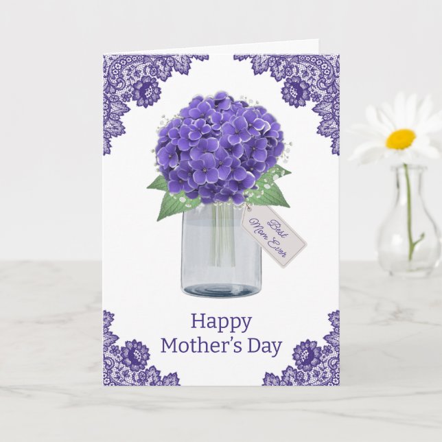 Cartão Rústico de Renda Floral Roxo para Dia das Mães Hyd (Planta pequena)
