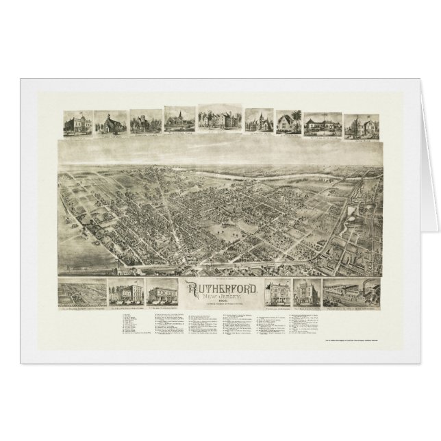 Cartão Rutherford, mapa panorâmico de NJ - 1904 (Frente Horizontal)