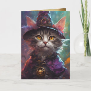 Cartão Sábias Bruxas Saudações de Halloween, Kitten Hallo