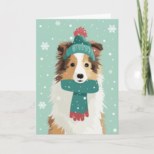 Cartão Sable Sheltie Holiday Greeting (Frente)