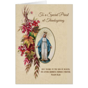 Cartão Sacerdote Virgem Maria Flores de Outono