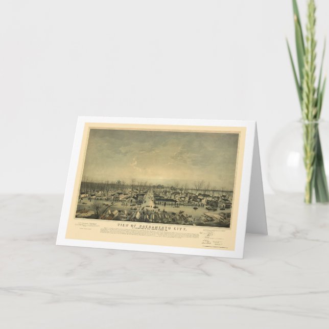 Cartão Sacramento, mapa panorâmico de CA - 1850 (Frente)