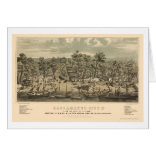 Cartão Sacramento, mapa panorâmico de CA - 1850