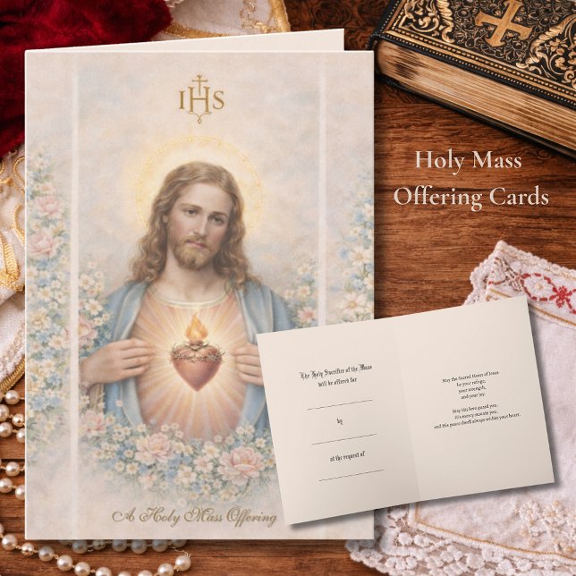Cartão Sacred Heart of Jesus  Catholic Mass Offering Card (Criador carregado)