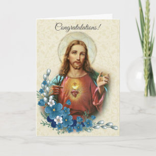 Cartão Sacred Heart of Jesus Floral Congratulations