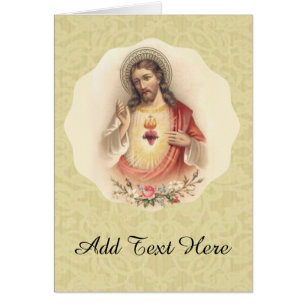 Cartão Sacred Heart of Jesus with floral swag