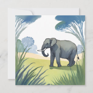 Cartão Safári de Elefantes   Aquarela da Bela Natureza