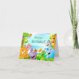 Cartão Safari selva sorrindo animais Feliz Aniversário