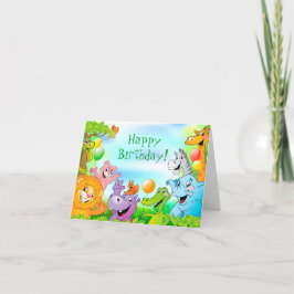 Cartão Safari selva sorrindo animais Feliz Aniversário