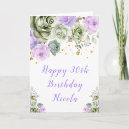 Cartão Sage Green and Purple Floral Birthday