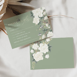 Cartão Sage Green Chinoiserie Bird Peony Weding RSVP