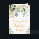 Cartão Sage Green e Cream Floral Feliz Aniversário<br><div class="desc">Belo cartão de aniversário com um verde-sábio e arranjos florais de creme. Perfeito para um aniversário. As palavras podem ser alteradas para se adequarem aos seus próprios detalhes ou requisitos</div>