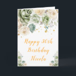 Cartão Sage Green e Cream Floral Feliz Aniversário<br><div class="desc">Belo cartão de aniversário com um verde-sábio e arranjos florais de creme. Perfeito para um aniversário. As palavras podem ser alteradas para se adequarem aos seus próprios detalhes ou requisitos</div>