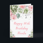 Cartão Sage Green e Pink Floral Happy Birday<br><div class="desc">Belo cartão de aniversário com arranjos florais verdes e cor-de-rosa. Perfeito para um aniversário. As palavras podem ser alteradas para se adequarem aos seus próprios detalhes ou requisitos</div>