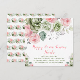 Cartão Sage Green e Pink Floral Sweet XVI