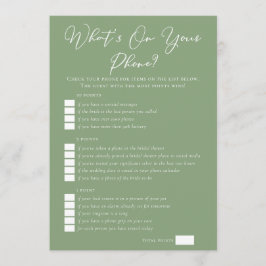 Cartão Sage Green What's On Your Phone Bridal Shower