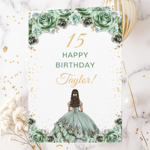 Cartão Sage Verde Princesa Floral Feliz Aniversário