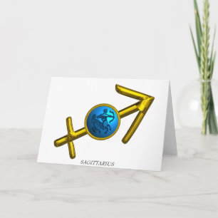 Cartão SAGITÁRIO Turquesa Azul.Ouro Aniversário Zodíaco