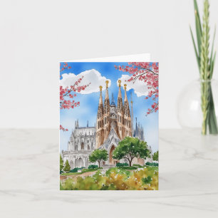 Cartão Sagrada Familia Barcelona Espanha Watercolor