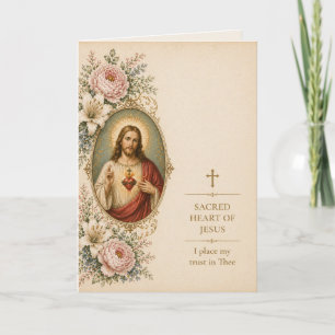 Cartão Sagrado Coração de Jesus Confio em Ti Floral Catól
