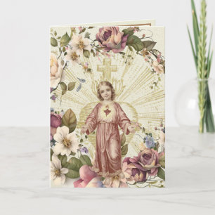 Cartão Sagrado Coração de Jesus Floral Escritura Religios