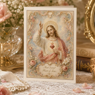 Cartão Sagrado Coração de Jesus Vintage para Todas as Oca