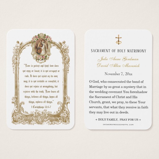 Cartão Sagrado de Casamento Católico Tradicional (Frente & Verso)