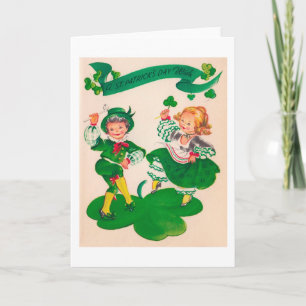 Cartão Saint Patrick's Day Boy & Girl, Vintage