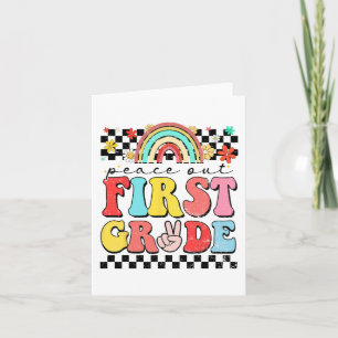 Cartão Saiu da 1ª série Retro Groovy Feliz Último Dia de
