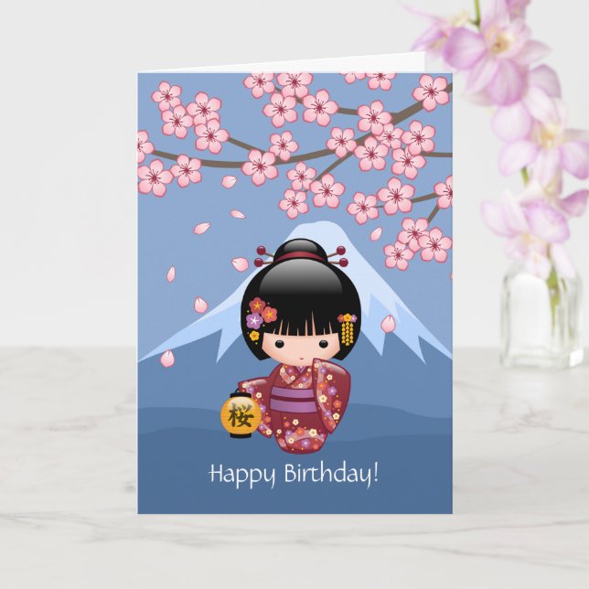 Cartão Sakura Kokeshi Doll Cute Japonês Geisha Aniversári (Orquídea)