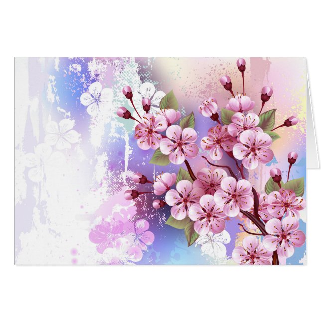 Cartão Sakura rosa no fundo da pintura (Frente Horizontal)