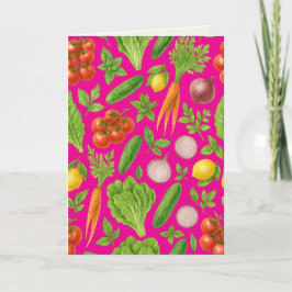 Cartão Salad Days Greeting Card — Hot Pink Garden Veggies